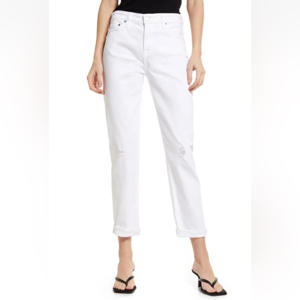 AG Ex-Boyfriend Slouchy Slim Crop Jeans 1 Year Base White Distressed Denim 25